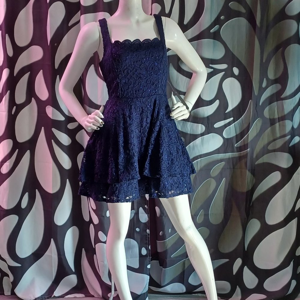 City Vibe | Dresses | Nwt City Vibe Juniors Navy Glitter Lace Square Neck Dress Homecoming